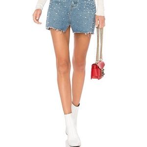 Grlfrnd Crystal + Faux Pearl Denim Skirt